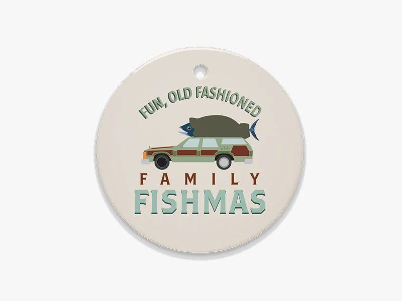 Fun, Old Fashioned Family Fishmas Beige Ceramic Ornament - 1ct
