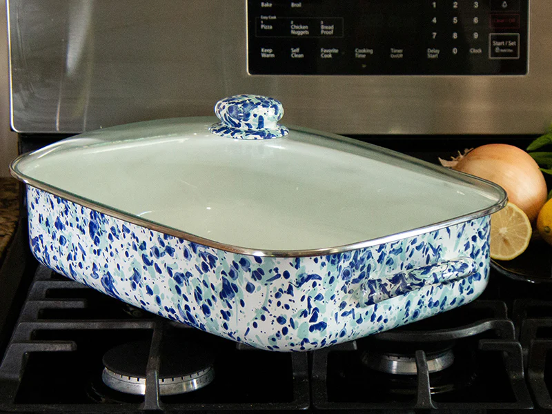 Golden Rabbit Enamelware Ocean Swirl Roasting Pan - Image 3