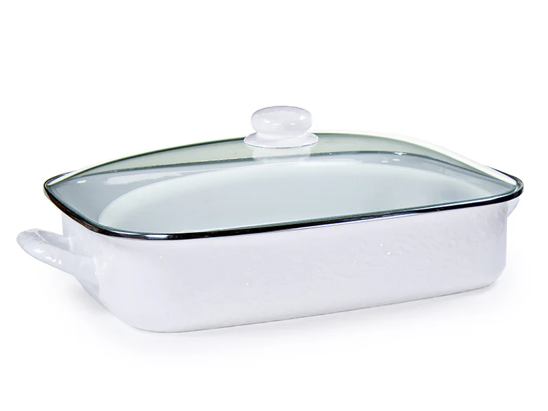 Golden Rabbit Enamelware White Solid Roasting Pan